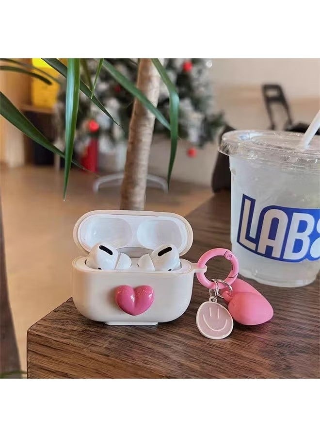 AirPods Pro Case, Airpods Pro nd Generation Pink TPU 3D Heart-shaped Case Cover, Soft Silicone Skin Shock-Absorbing Protective Cover with Keychains for Apple Airpods Pro - Image 4