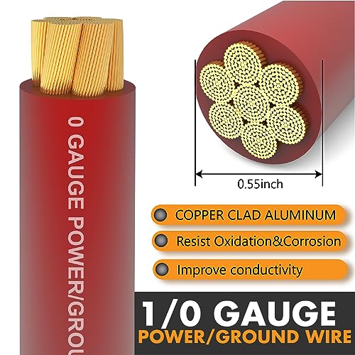 Jeemiter 1/0 Gauge Red CCA Wire (20ft Single Roll) - Replacement Power Cable for Car Amplifier, Battery, Big 3 Upgrade | with Terminals & Heat Shrink - Image 2