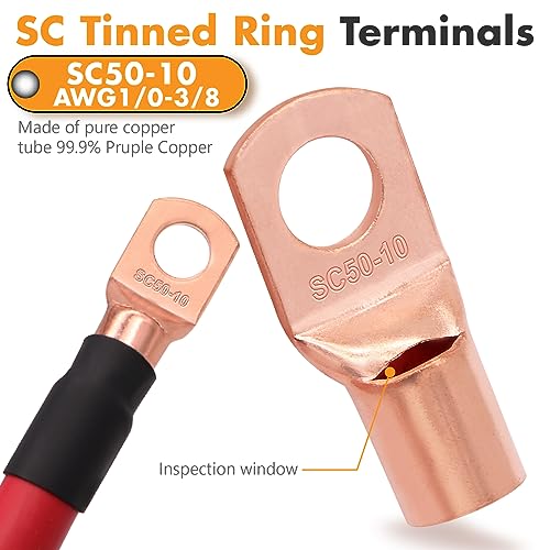 Jeemiter 1/0 Gauge Red CCA Wire (20ft Single Roll) - Replacement Power Cable for Car Amplifier, Battery, Big 3 Upgrade | with Terminals & Heat Shrink - Image 4