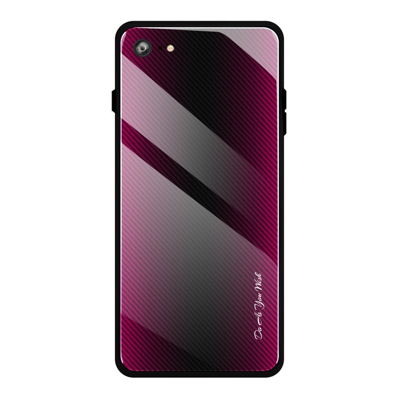 HuHa Protective Cover For iPhone SE 2022 / SE 2020 / 8 / 7 Texture Gradient Glass Protective Case(Rose Red) - Image 1