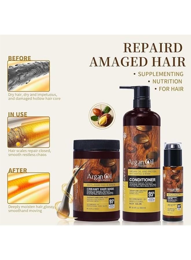 Protein queen Argan-Oil of Morocco SHAMPOO & HAIR OIL (Anti-Hair Fall & Renewal), Sulfate Free, Perfect for Damaged, Dry, Curly, Frizzy Hair - Thickening Formula for Fine/Thin Hair, Keratine Treat for Hair. - Image 2