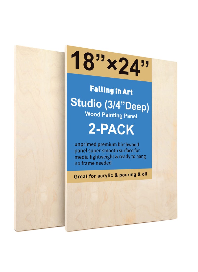 Falling In art Unfinished Birch Wood Canvas Panels Kit Falling in Art 2 Pack of 18x24 Studio 34 Deep Cradle Boards for Pouring Art Crafts Painting and More 