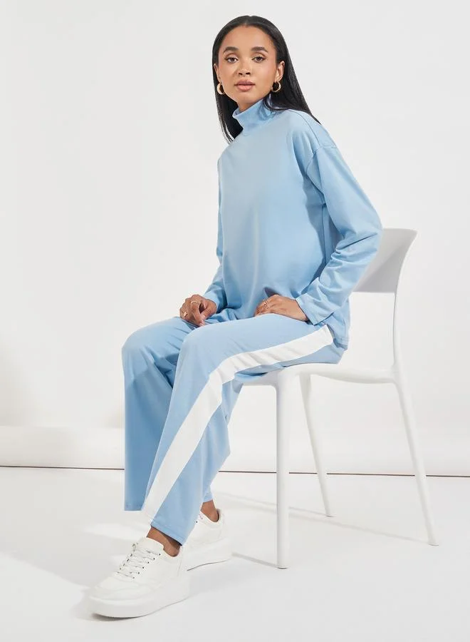 Styli Turtle Neck Knit Top & Side Stripe Joggers Co-Ords