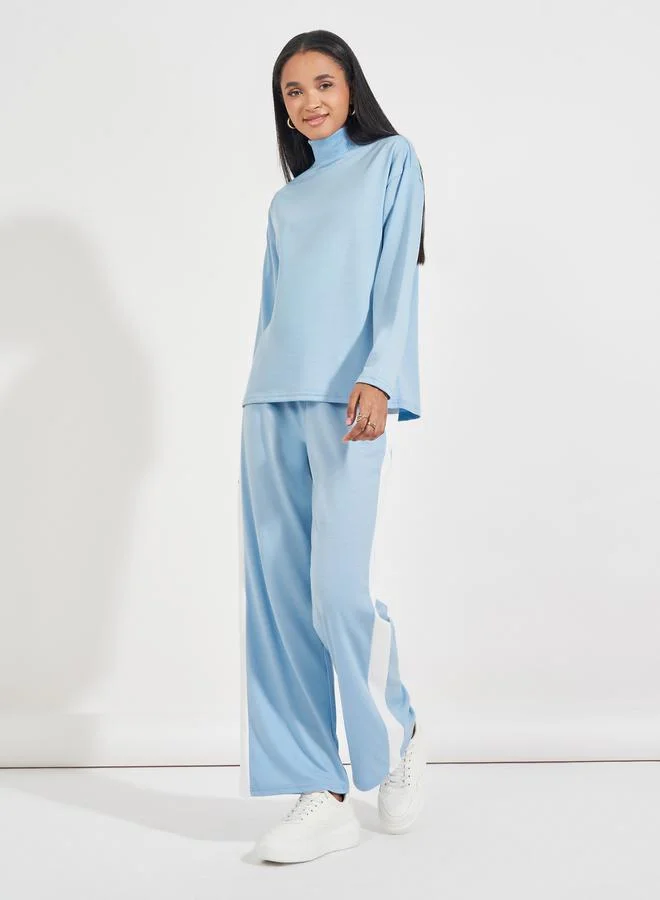 Styli Turtle Neck Knit Top & Side Stripe Joggers Co-Ords