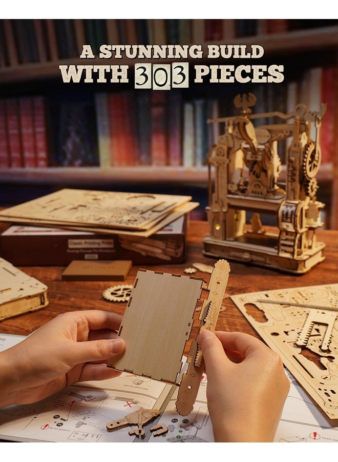ROBOTIME Printing Press Wooden Puzzle, 3D Puzzles for Adults and Teens, Mechanical Wooden Model to Build, Unique Toy House Warming Birthday for Women/Men - Image 2