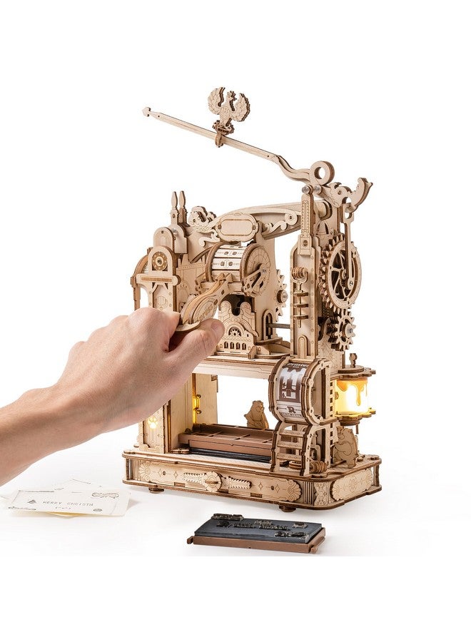 ROBOTIME Printing Press Wooden Puzzle, 3D Puzzles for Adults and Teens, Mechanical Wooden Model to Build, Unique Toy House Warming Birthday for Women/Men - Image 1