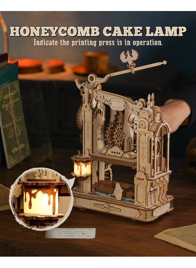 ROBOTIME Printing Press Wooden Puzzle, 3D Puzzles for Adults and Teens, Mechanical Wooden Model to Build, Unique Toy House Warming Birthday for Women/Men - Image 4