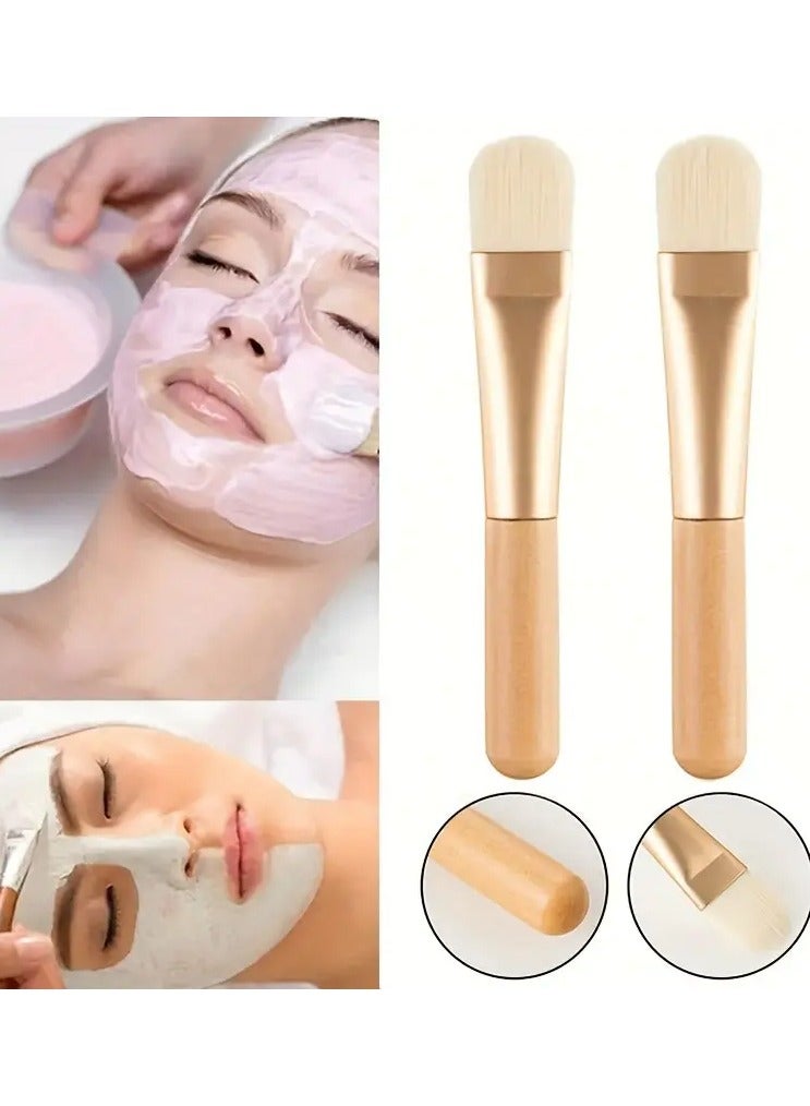 Rozino 2pcs Wooden Facial Mask Brushes - Flat, Fragrance-Free for Deep Cleansing & Skin Care, Perfect for Foundation Application & Concealer Blending - Image 1