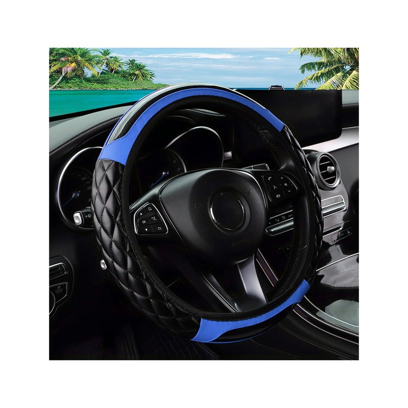 Couslcd Car Steering Wheel Cover 14515inch Leather AntiSlip Car Wheel Cover Protector Safety Comfortable Desgin Universal Auto Steering Wheels Accessories for Cars Truck SUV Blue - Image 2