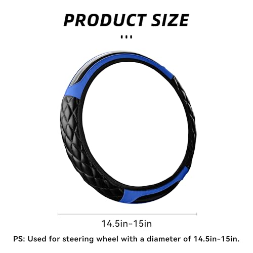Couslcd Car Steering Wheel Cover 14515inch Leather AntiSlip Car Wheel Cover Protector Safety Comfortable Desgin Universal Auto Steering Wheels Accessories for Cars Truck SUV Blue - Image 3
