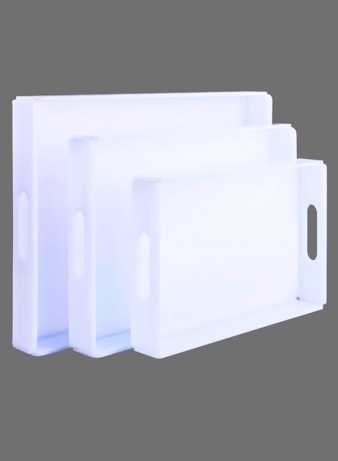 Garkoo – Premium Acrylic Serving Tray Set (3-Piece) – Sizes 20×30 cm + 25×35 cm + 30×40 cm – Durable Seamless Design with Handles – Side Opening – Ideal for Hotels, Restaurants, and Room Service - Image 1