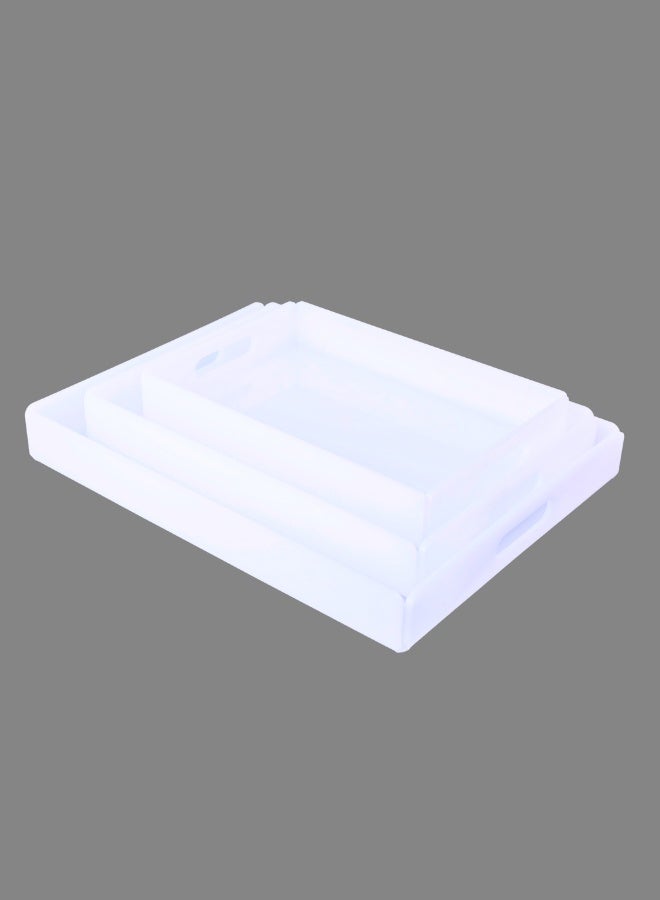 Garkoo – Premium Acrylic Serving Tray Set (3-Piece) – Sizes 20×30 cm + 25×35 cm + 30×40 cm – Durable Seamless Design with Handles – Side Opening – Ideal for Hotels, Restaurants, and Room Service - Image 3