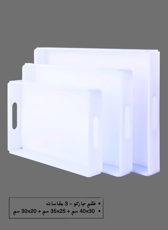 Garkoo – Premium Acrylic Serving Tray Set (3-Piece) – Sizes 20×30 cm + 25×35 cm + 30×40 cm – Durable Seamless Design with Handles – Side Opening – Ideal for Hotels, Restaurants, and Room Service - Image 2