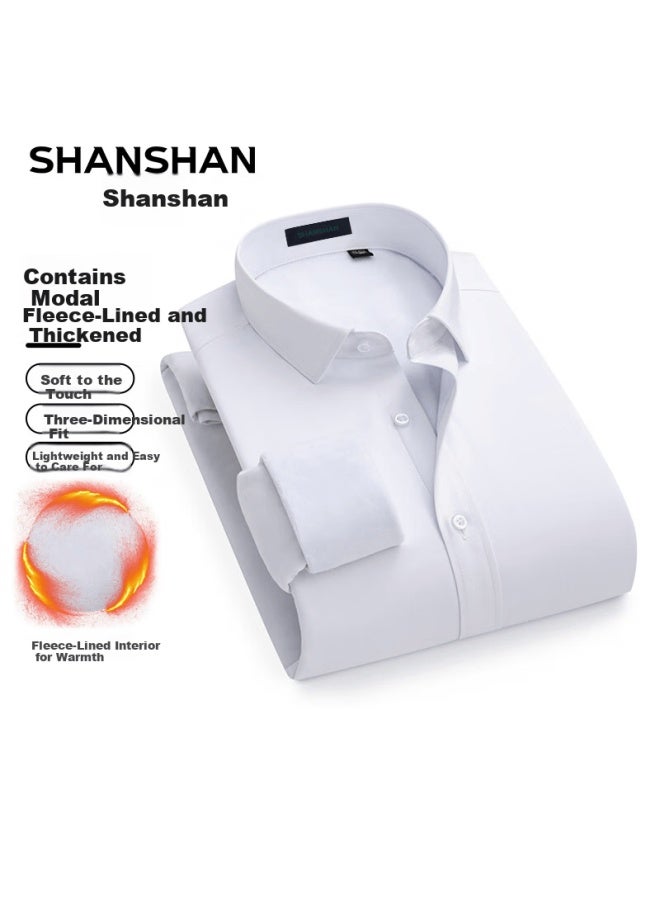Shanshanshanshan Men's Long Sleeve Modal Fleece Thickened Warm Shirt 40s Autumn Winter Professional Shirt