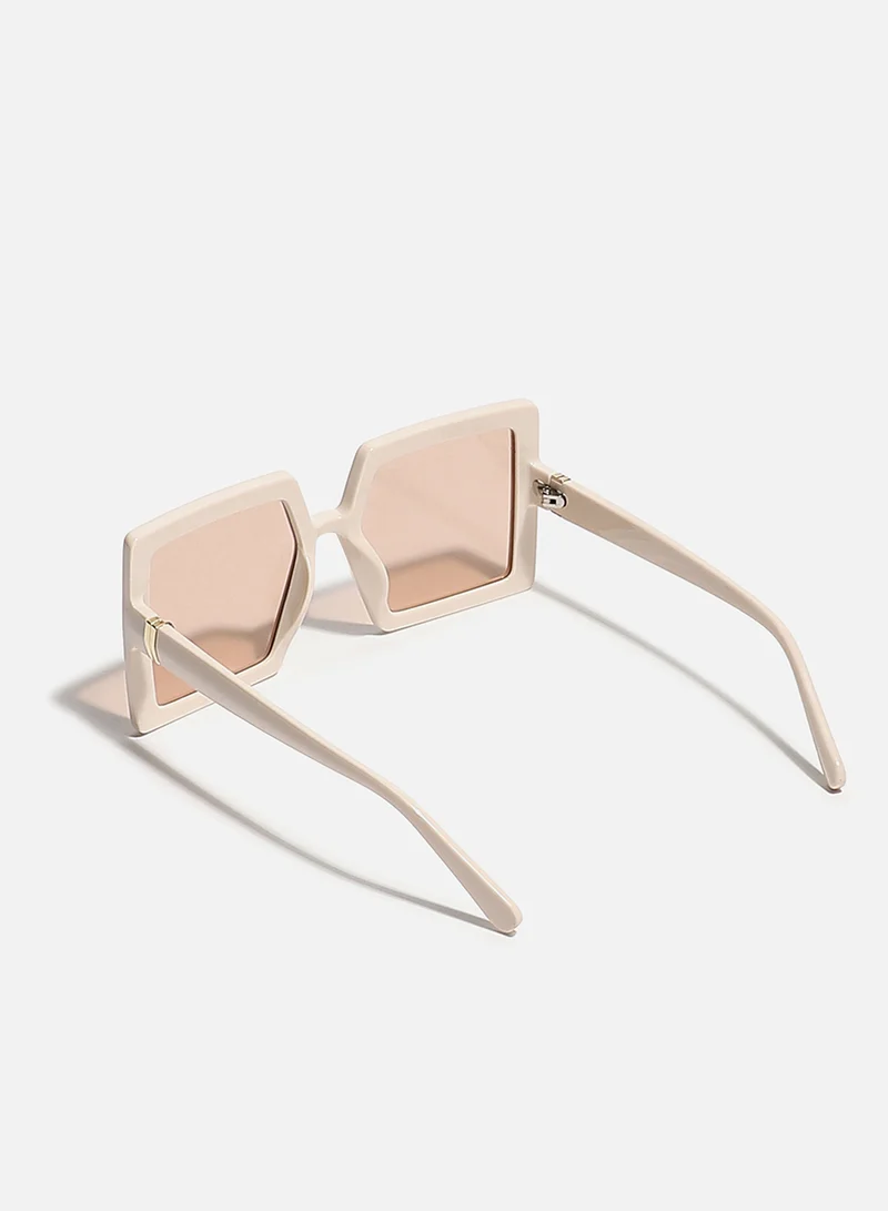 Haute Sauce Beige Rectangular Sunglass