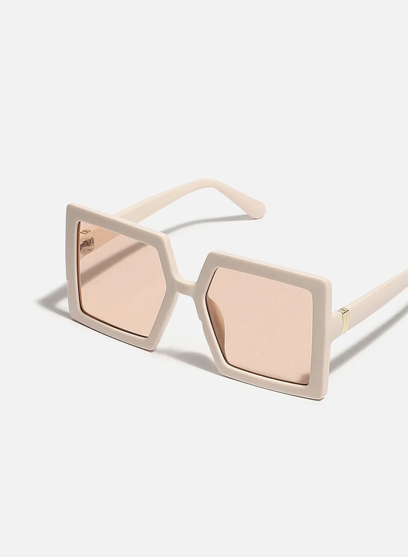 Haute Sauce Beige Rectangular Sunglass