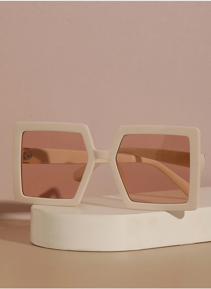 Haute Sauce Beige Rectangular Sunglass