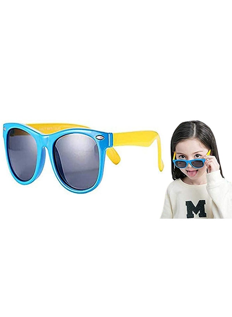 KASTWAVE Kids Sunglasses, Rubber Flexible Frame Sunglasses Toddler Eyewears, Polarized Sunglasses, Neon Sunglasses for Kids Boys Girls of 3-10 Years Old, Birthday Party Beach Pool Supplies, Blue - Image 1