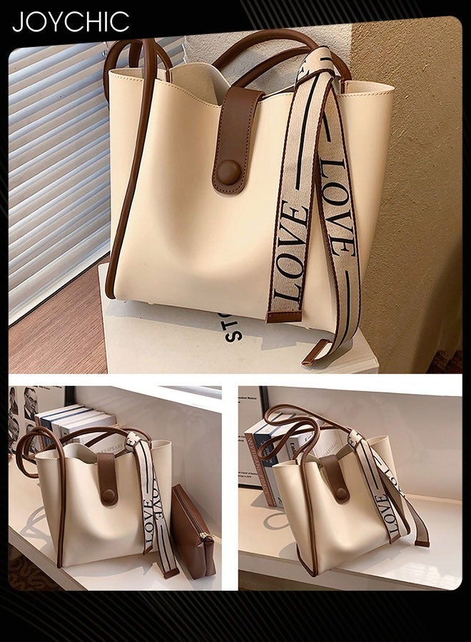 Joychic Women's Retro Large Capacity Shoulder Tote Bag Leather Waterproof and Wear Resistant Handbag Ladies Messenger Crossbody Bag for Travel Daily Work White - Image 4