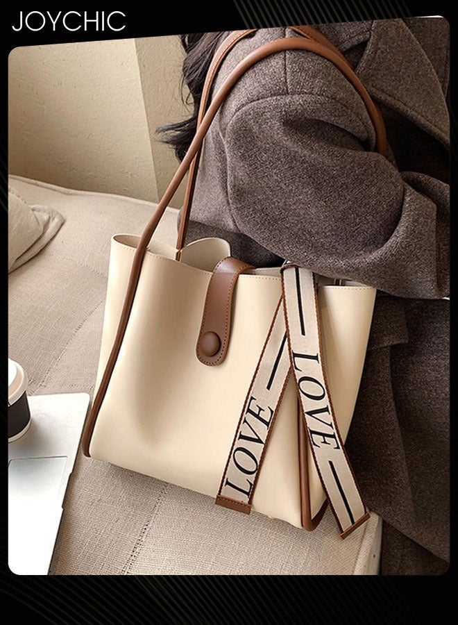 Joychic Women's Retro Large Capacity Shoulder Tote Bag Leather Waterproof and Wear Resistant Handbag Ladies Messenger Crossbody Bag for Travel Daily Work White - Image 3