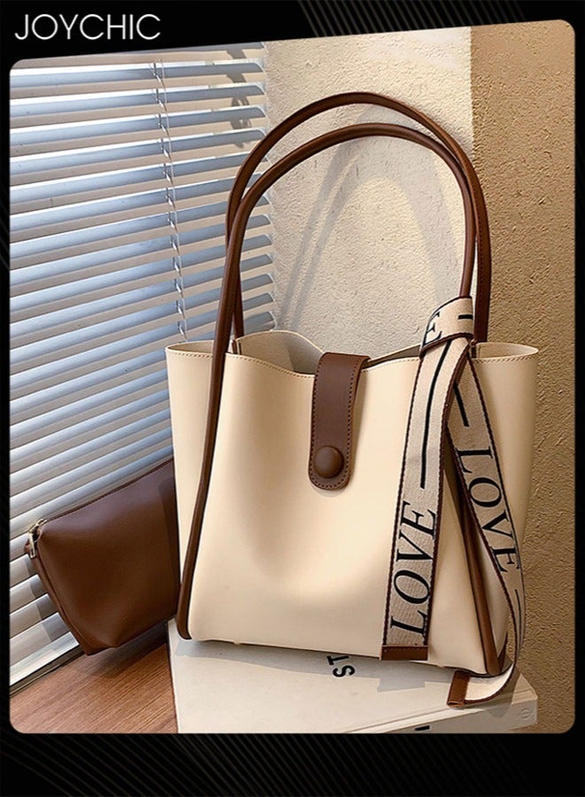 Joychic Women's Retro Large Capacity Shoulder Tote Bag Leather Waterproof and Wear Resistant Handbag Ladies Messenger Crossbody Bag for Travel Daily Work White - Image 1