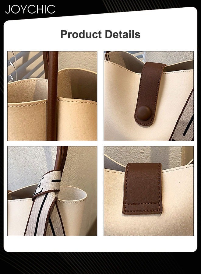 Joychic Women's Retro Large Capacity Shoulder Tote Bag Leather Waterproof and Wear Resistant Handbag Ladies Messenger Crossbody Bag for Travel Daily Work White - Image 5