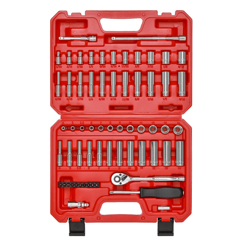 Mayouko 62 Pieces 1/4 Inch Drive Socket Set  Sae/Metric  1/4"" Dr. Socket Set With Ratchet And Adapters  5/32-Inch - 9/16-Inch  4Mm - 14 Mm - Image 1