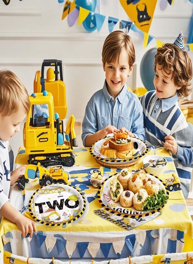 Grencian 96 Pcs Construction 2nd Birthday Party Supplies Construction Truck Plates and Napkins Tableware 350GSM Excavator Birthday Decorations Favors for Boys Tractor Dump Two Years Old, Serves 24 - Image 5