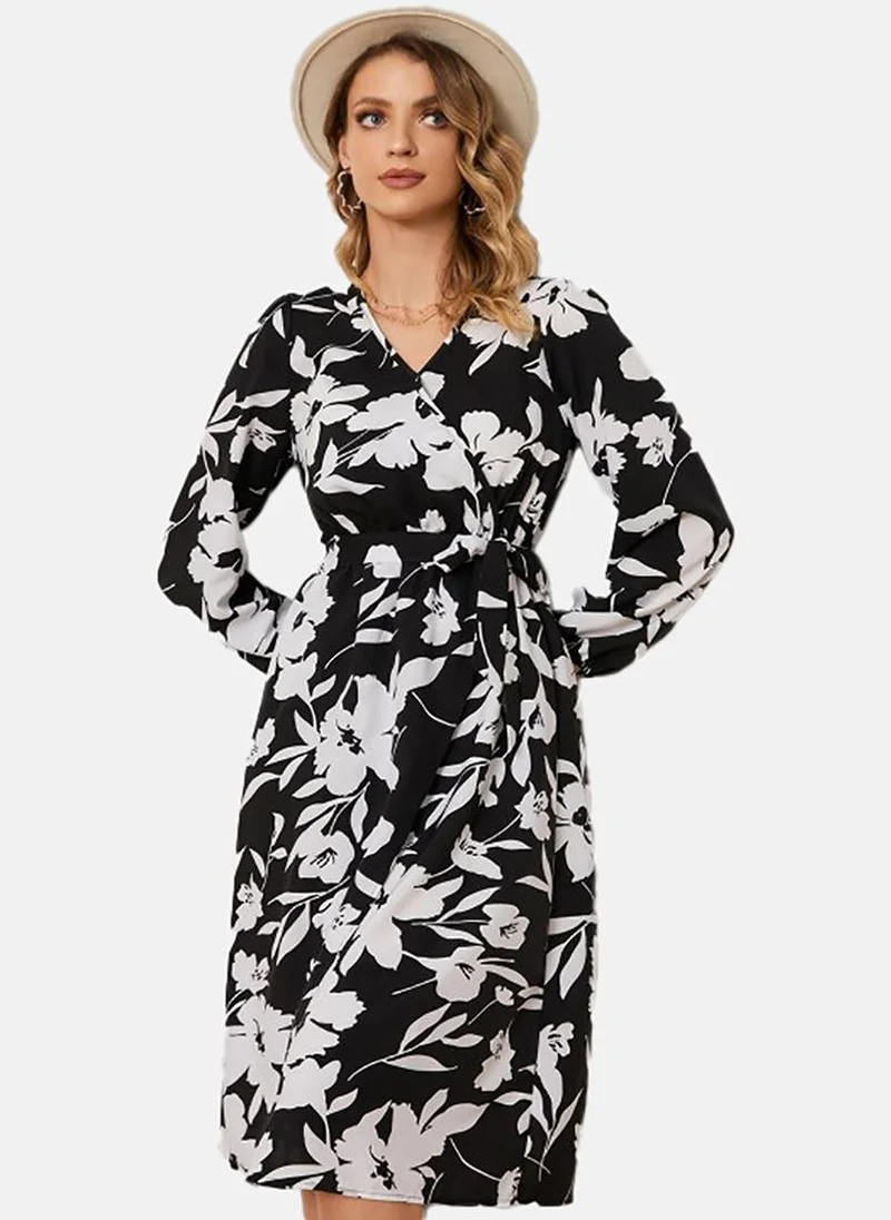 YUNIQEE Floral Printed Cotton Wrap Dress