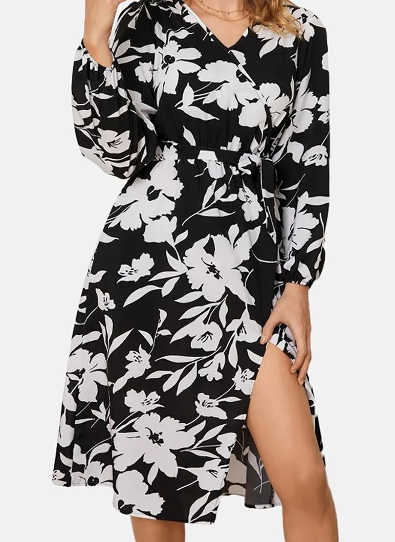 YUNIQEE Floral Printed Cotton Wrap Dress