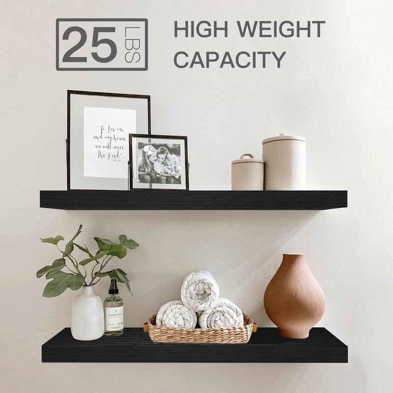 QEEIG Bathroom Shelves 24 inches Long Wall Shelf 24 x 9 inch Set of 2, Black (008-60B) - Image 4