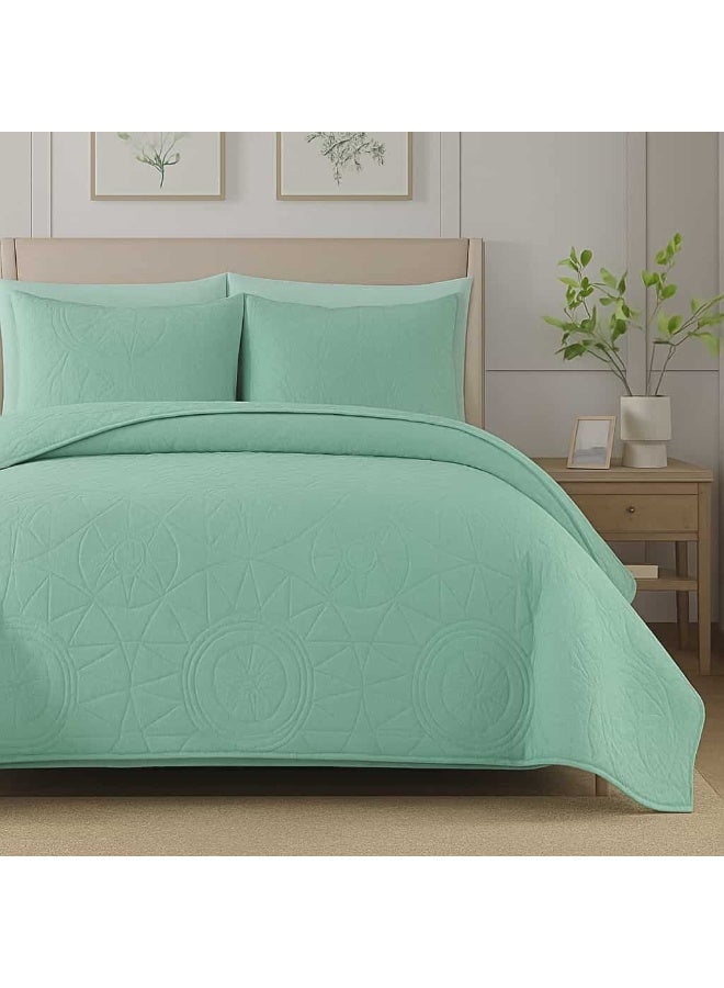 Quilt Set Queen Size , Classic Geometric Diamond Stitched Pattern, Ultra Soft Cotton Lightweight Bedding Set Bedspread Coverlet for All Season (mint green-1 Quilt 240x230 and 2 Pillow Shams 60x75)