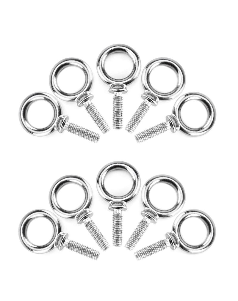 QWORK Eye Bolt, 10 Pack 3/8" x 1-1/4" UNC Marine Grade Stainless Steel Lifting Ring Threaded Eyebolts - Image 1