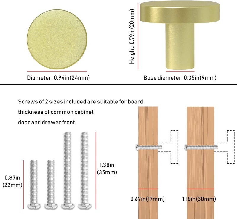 CHEF TIME 10 Packs Glod Cylindrical Shape Cabinet Knobs Pull Hardware Handle,Minor Diameter Knobs for Cabinets and Drawers Pulls,Knob for Dresser Drawers,Bathroom Wardrobe Hardware - Image 2