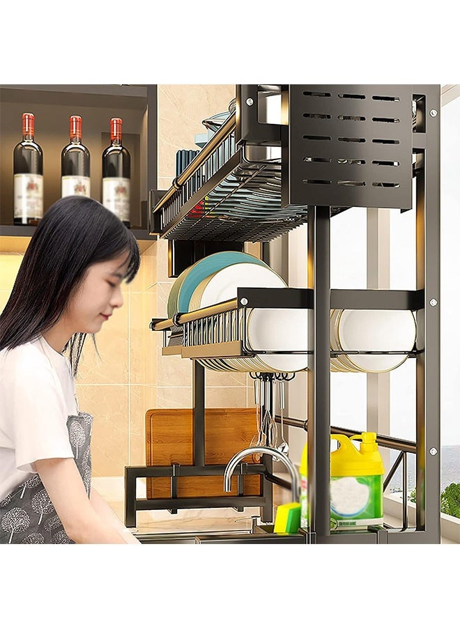 RollsTimi  2-Layer Multi-Function Kitchen Countertop with Adjustable Length, Sink, Washing and Putting Cutting Board, Knives, Chopsticks, Dishes, Dishes, Drain Storage Rack - Image 2