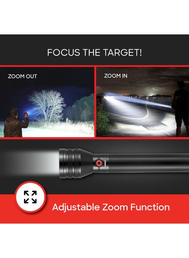 Sanford Pack of 4 Supernova Rechargeable LED Searchlight Combo, 20 Watts LASER LED, 6000mAh Li-ion Battery (18650), 400 Lumens, 2500 Meters Range, 5 Lighting Modes, 4.5 Hours Working Time, Tactical Camping Light, Aluminum Body Flashlight - Image 4