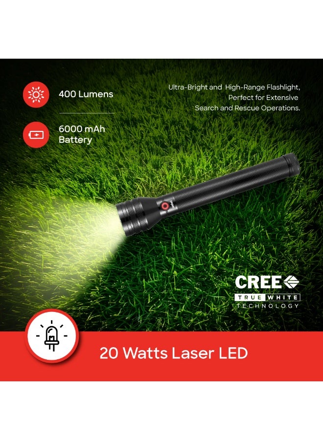 Sanford Pack of 4 Supernova Rechargeable LED Searchlight Combo, 20 Watts LASER LED, 6000mAh Li-ion Battery (18650), 400 Lumens, 2500 Meters Range, 5 Lighting Modes, 4.5 Hours Working Time, Tactical Camping Light, Aluminum Body Flashlight - Image 3