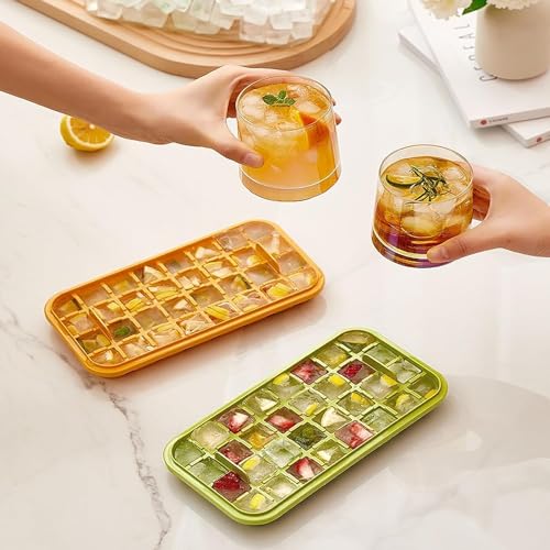 Home-Cloud Homecloud 2 Layer Ice Cube Tray with Lid & Bin, Square Ice Cubes Molds with Ice Scoop, One Tap Easy Release & Save Space, BPA Free Ice Cube Storage Container 64 Ice Cubes (Green) - Image 2