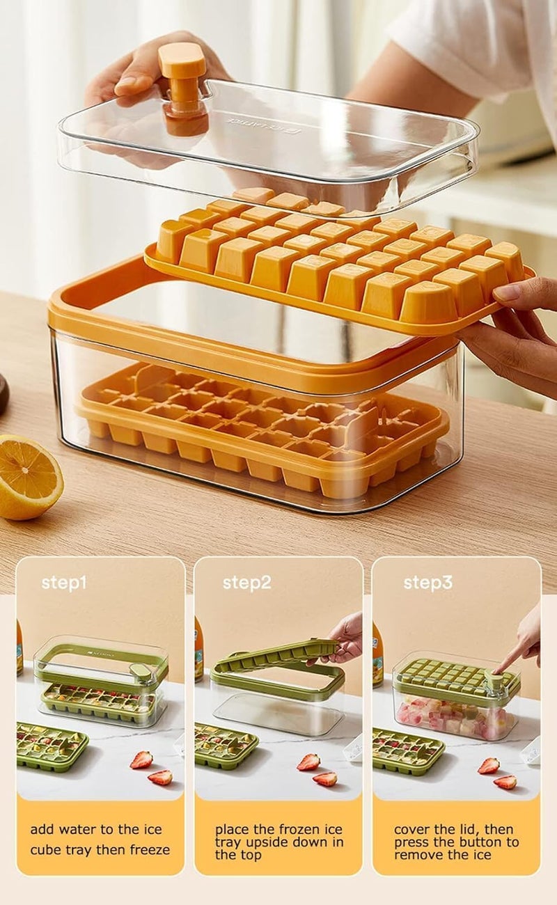 Home-Cloud Homecloud 2 Layer Ice Cube Tray with Lid & Bin, Square Ice Cubes Molds with Ice Scoop, One Tap Easy Release & Save Space, BPA Free Ice Cube Storage Container 64 Ice Cubes (Green) - Image 5