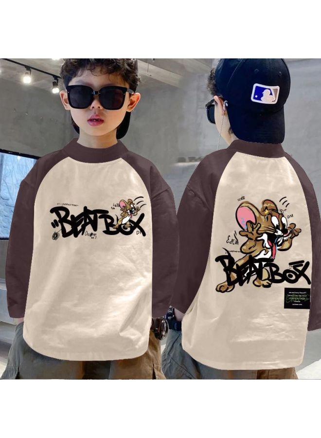 Boys' Base Layer Shirt Autumn And Winter New Thermal Children's Half-high Collar T-shirt Long Sleeve Color-block Top For Older Children