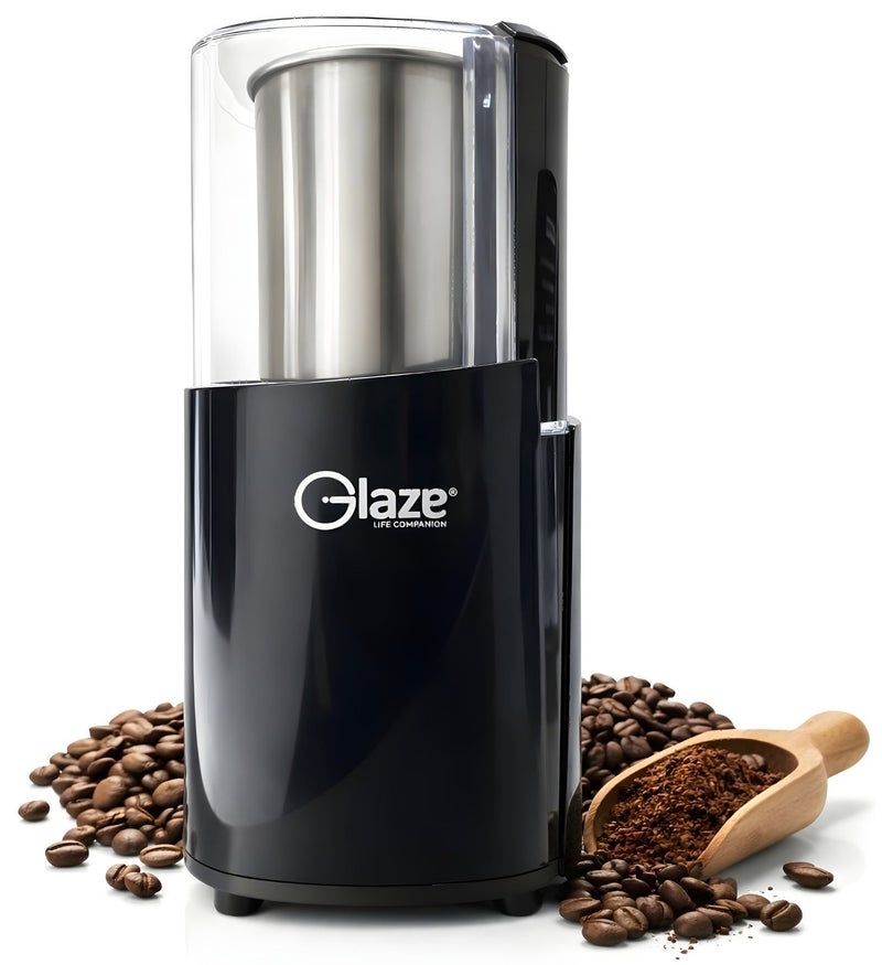 جليز مطحنة قهوة كهربائية 300 واط، سعة 100 غرام، شفرة من الفولاذ المقاوم للصدأ، مطحنة متعددة الأغراض لحبوب القهوة والتوابل - أسود - Image 1