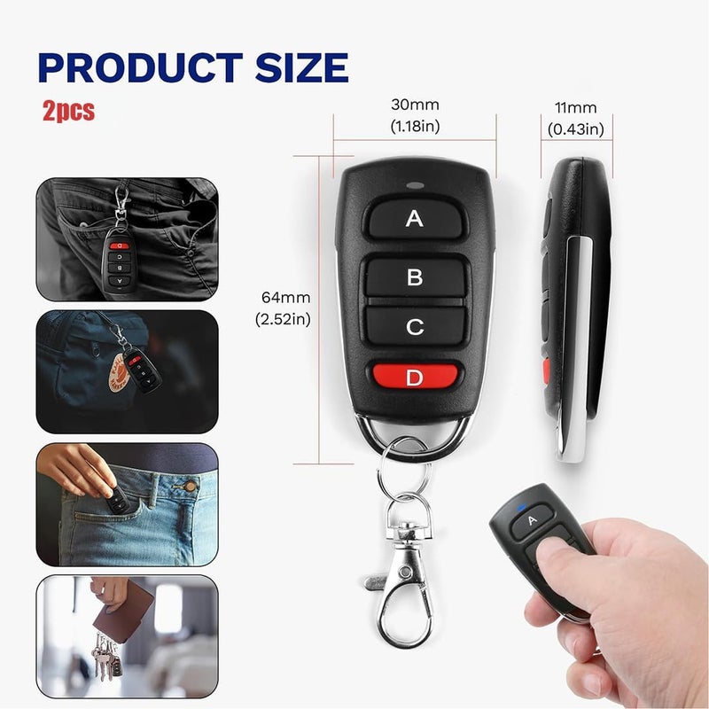 2 PCS Universal Duplicator Remote Garage Door Remote, 433.92 Mhz Remote for Gate, Remote Control Key Fob, Replacement Garage Door Electric Gate, Cloning Remote Control Keychain (2 PCS) - Image 2