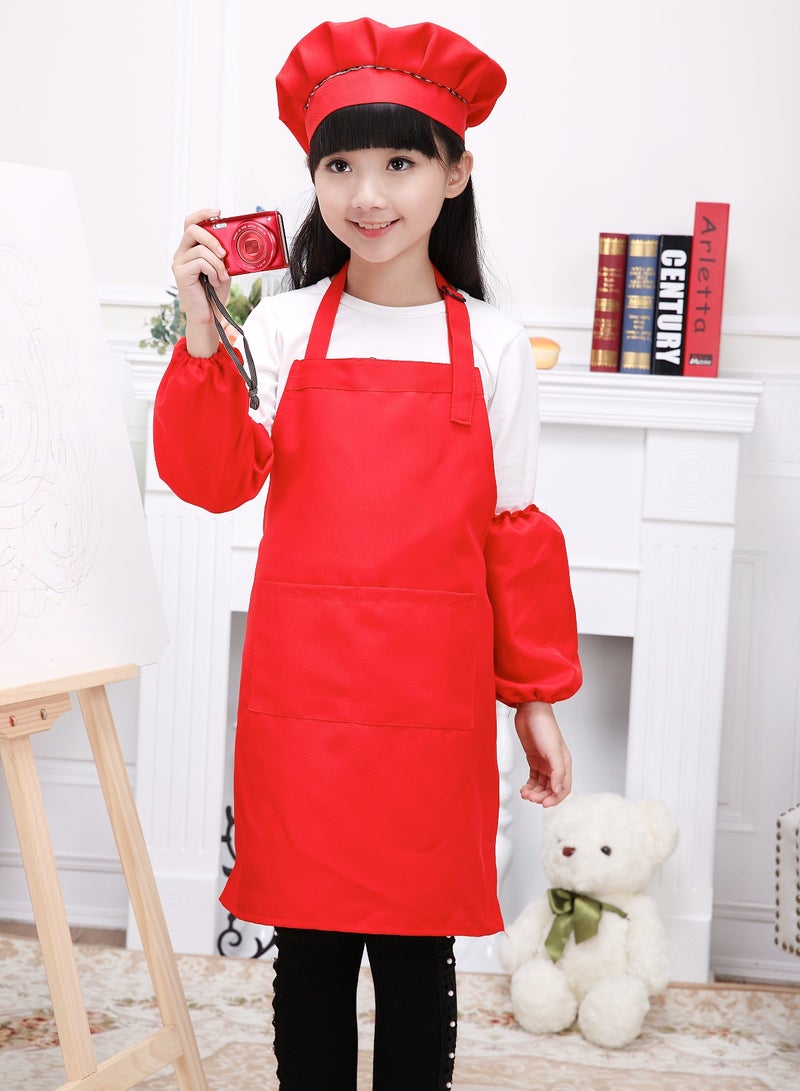 DURKU Girls Kid Apron and Chef Hat Gift Set for Cooking Baking-Little Chef Apron-Kids Baking Set for Girls-Kids Cooking Apron-Cute Child Apron Red XL  - Image 1