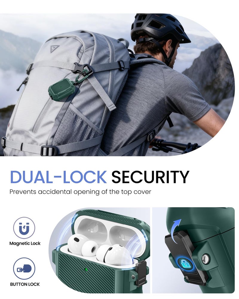 MOBOSI for AirPods Pro 3 Case, Compatible with AirPods Pro 3rd Generation Case Cover [Compatible with MagSafe] with Lock&Keychain&Cleaner Kit, Full Body Shockproof Protective Hard Shell (2025), Green - Image 5