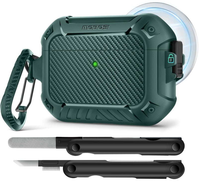 MOBOSI for AirPods Pro 3 Case, Compatible with AirPods Pro 3rd Generation Case Cover [Compatible with MagSafe] with Lock&Keychain&Cleaner Kit, Full Body Shockproof Protective Hard Shell (2025), Green - Image 1