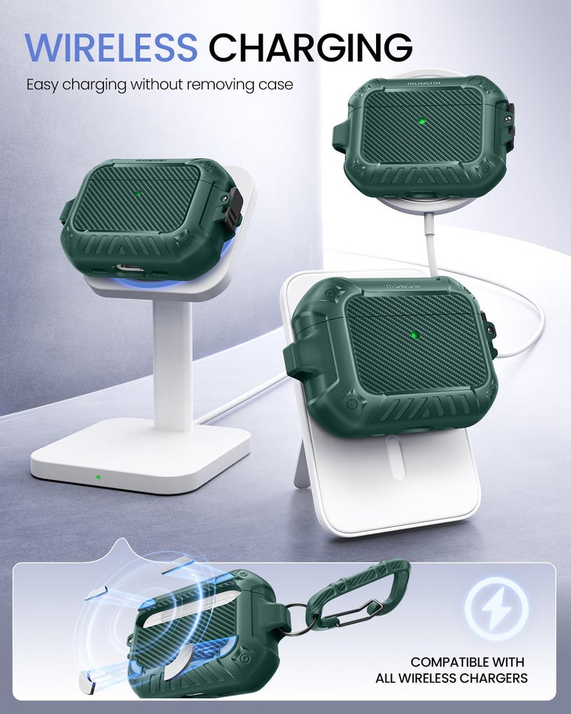 MOBOSI for AirPods Pro 3 Case, Compatible with AirPods Pro 3rd Generation Case Cover [Compatible with MagSafe] with Lock&Keychain&Cleaner Kit, Full Body Shockproof Protective Hard Shell (2025), Green - Image 4