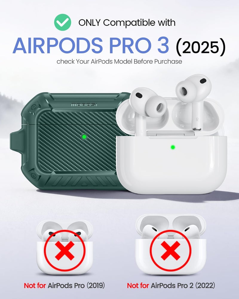 MOBOSI for AirPods Pro 3 Case, Compatible with AirPods Pro 3rd Generation Case Cover [Compatible with MagSafe] with Lock&Keychain&Cleaner Kit, Full Body Shockproof Protective Hard Shell (2025), Green - Image 2