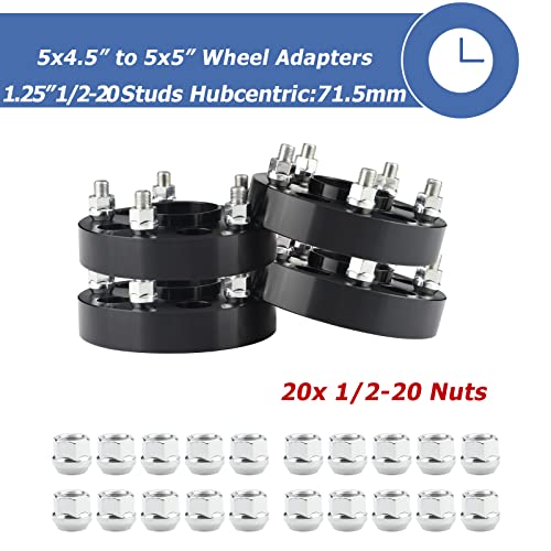 EZISOE 5x4.5 to 5x5 Hubcentric Wheel Adapters for JK Wheels on TJ YJ KK XJ ZJ Vehicle, 1.25'' 5x114.3mm to 5x127mm Convert Wheel Adapter 71.5mm Hub Core with 1/2 Thread Pitch - Image 3