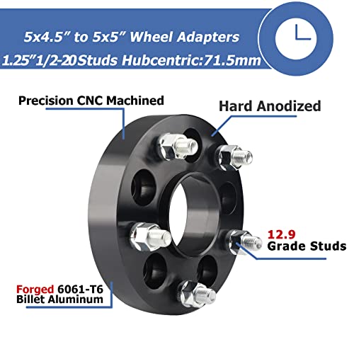 EZISOE 5x4.5 to 5x5 Hubcentric Wheel Adapters for JK Wheels on TJ YJ KK XJ ZJ Vehicle, 1.25'' 5x114.3mm to 5x127mm Convert Wheel Adapter 71.5mm Hub Core with 1/2 Thread Pitch - Image 4
