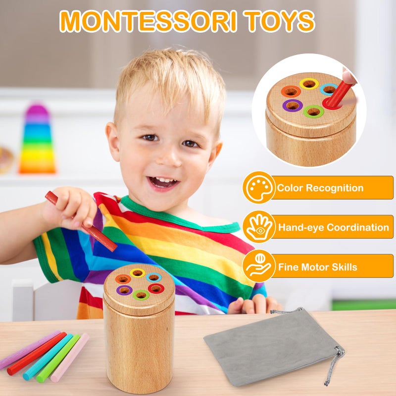 Soarly Montessori Toys for 1-3 Year Old, Travel Toys for Toddlers Wooden Color Sorting Stacking Toy for 18+ Month Old Boys Girls Learning Gift for 2-4 Year Old Kids Birthday Easter Basket Stuffers - Image 3